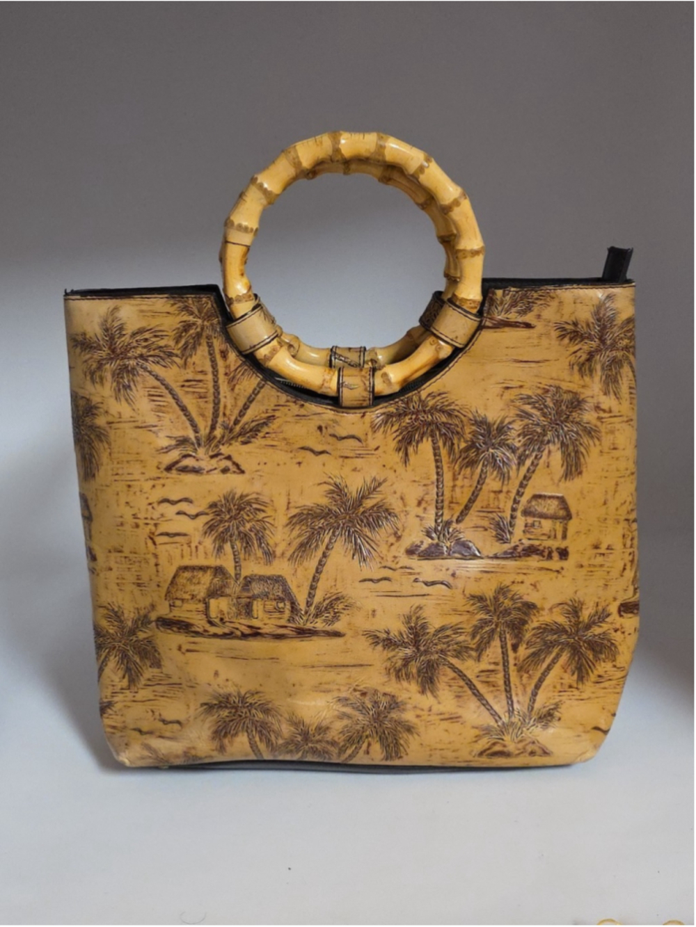 Caribbean Joe Palm Tree Purse Tote Beach Island Bamboo Handles Tropical - Picture 2 of 11